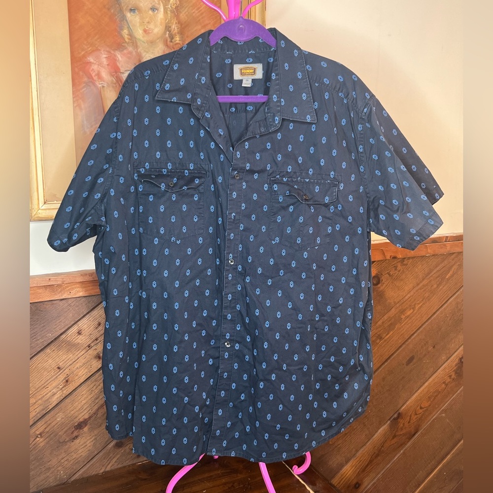 Big & Tall The Foundry Short Sleeve Button Down Navy Blue Shirt 2XL